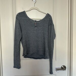 Brandy Melville Boat Neck Striped Knit Long Sleeve Top Size Small Oversized